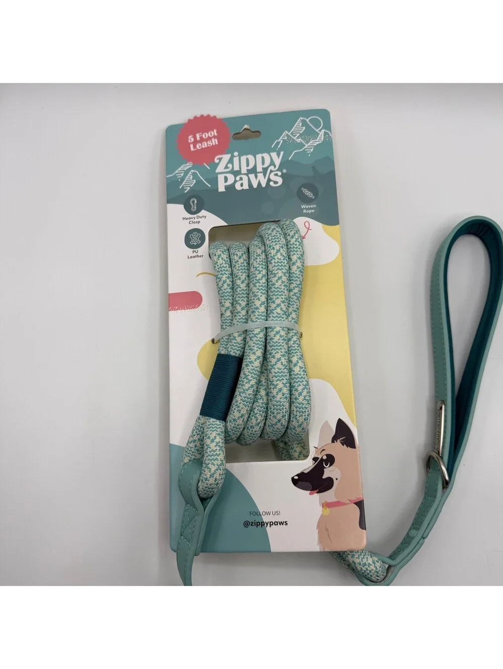 ZippyPaws Double Rope Leash 5 Foot Teal Dog Leash Woven ZPC-C0118 Zippy Paws